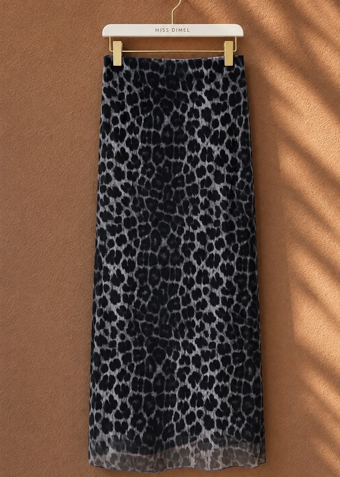 Leopar midi φούστα με τούλι γκρι