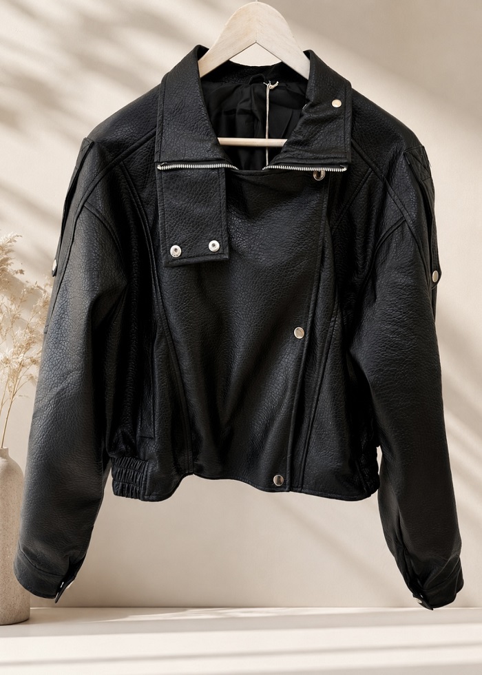 Jacket biker δερματίνη μαύρο - Image 3