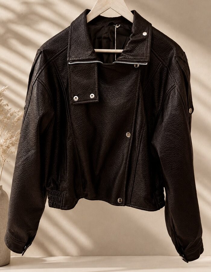 Jacket biker δερματίνη καφέ