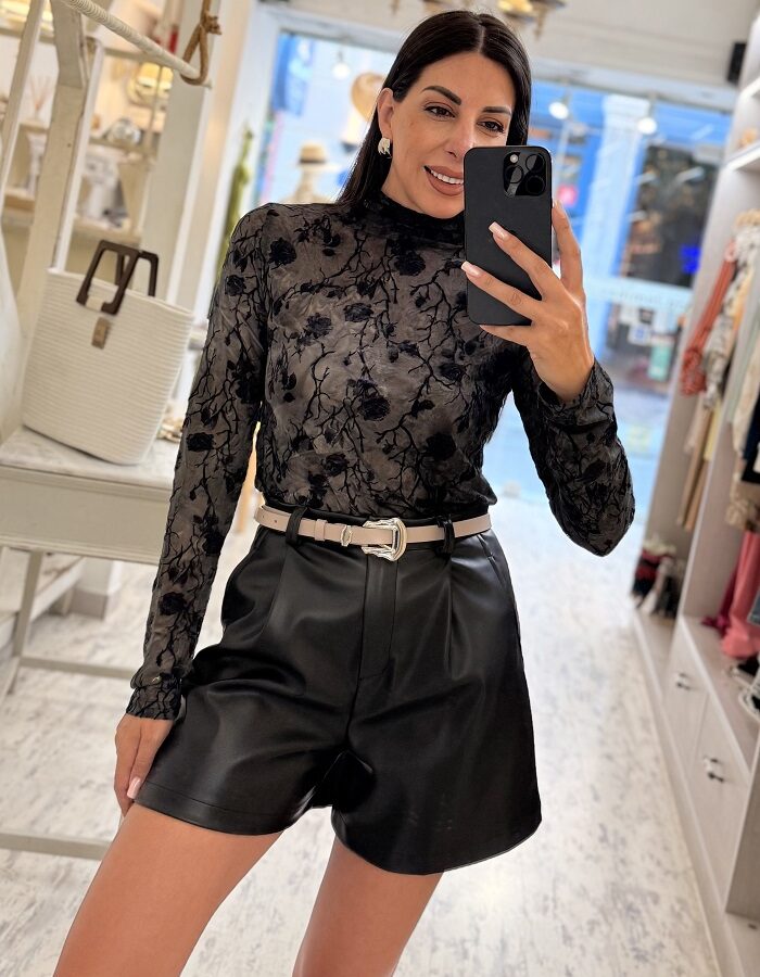 Isabella ημιδιάφανη μπλούζα από ελαστικό τούλι μαύρο
