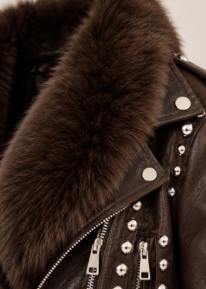 Bianca jacket δερματίνη καφέ με τρουκς - Image 3