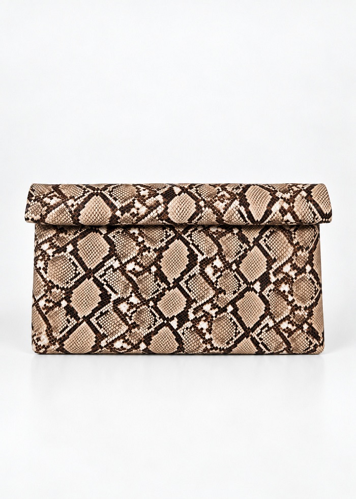 Τσάντα φάκελος snake print μπεζ - Image 2