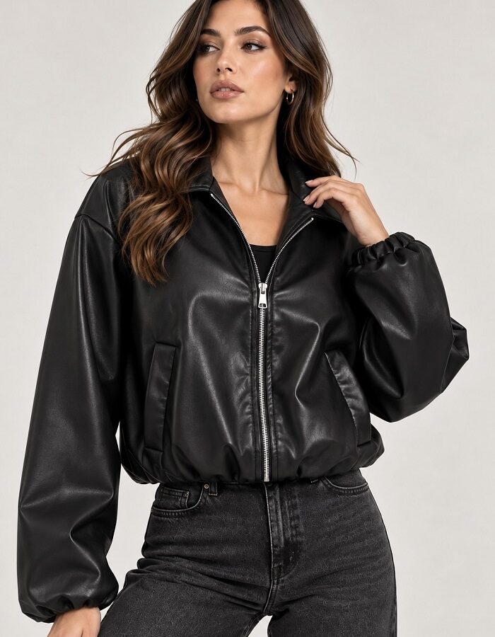 Bomber jacket δερματίνη μαύρο