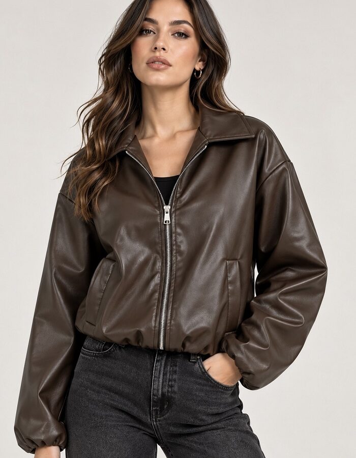 Bomber jacket δερματίνη καφέ