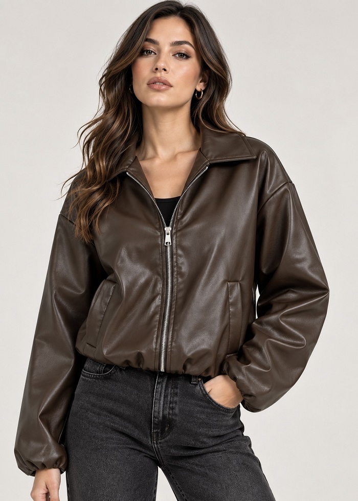 Bomber jacket δερματίνη καφέ