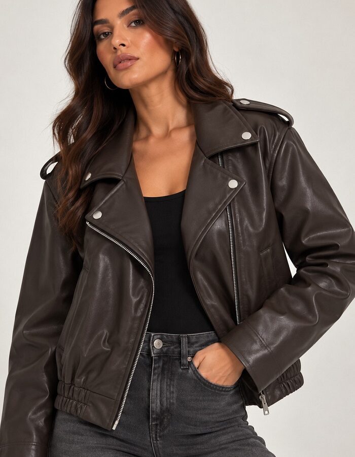 Aria biker jacket δερματίνη καφέ