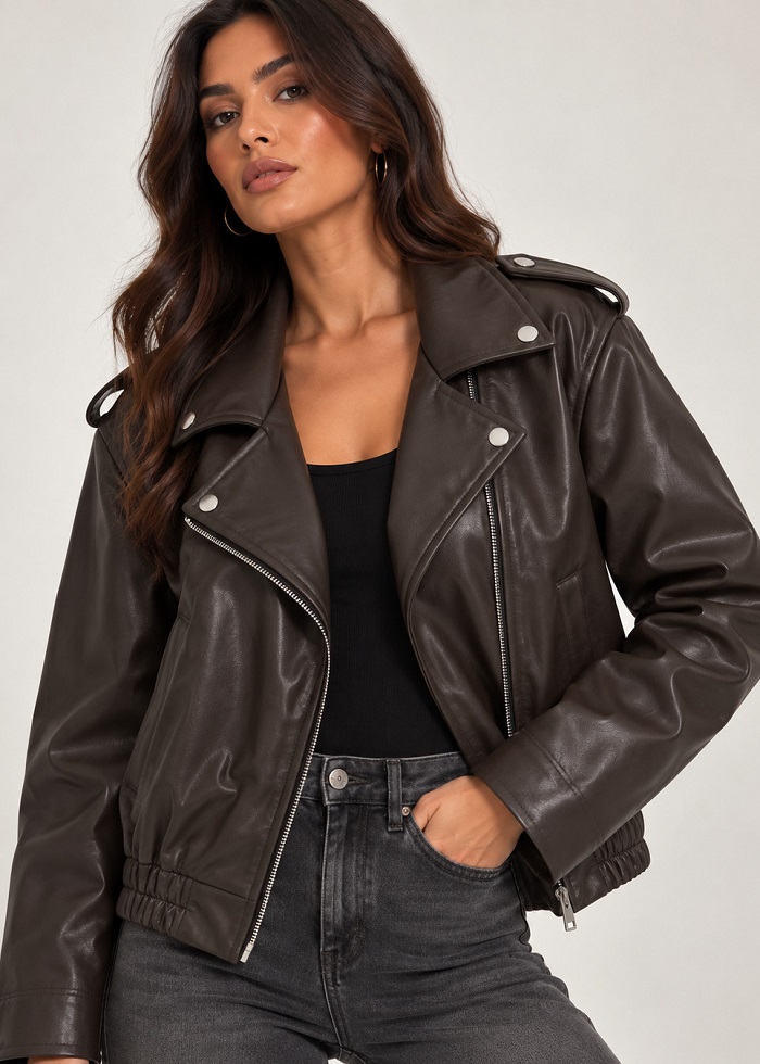 Aria biker jacket δερματίνη καφέ