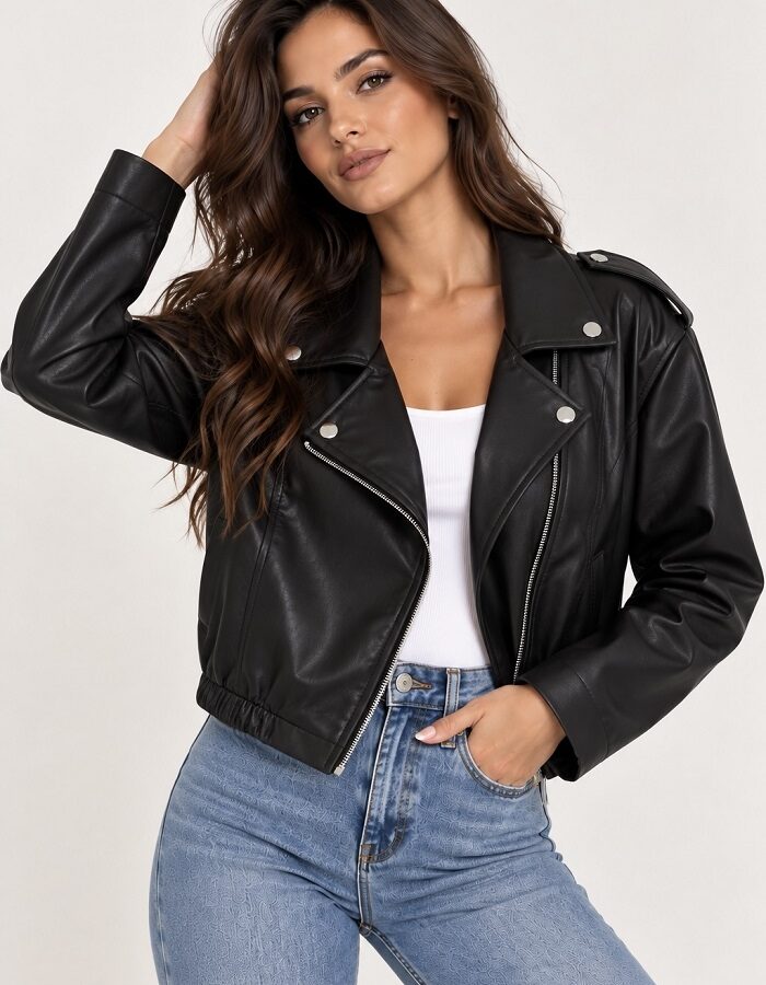Aria biker jacket δερματίνη μαύρο