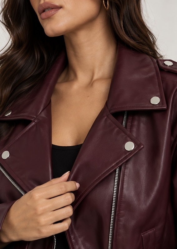 Aria biker jacket δερματίνη βουργουνδί - Image 4