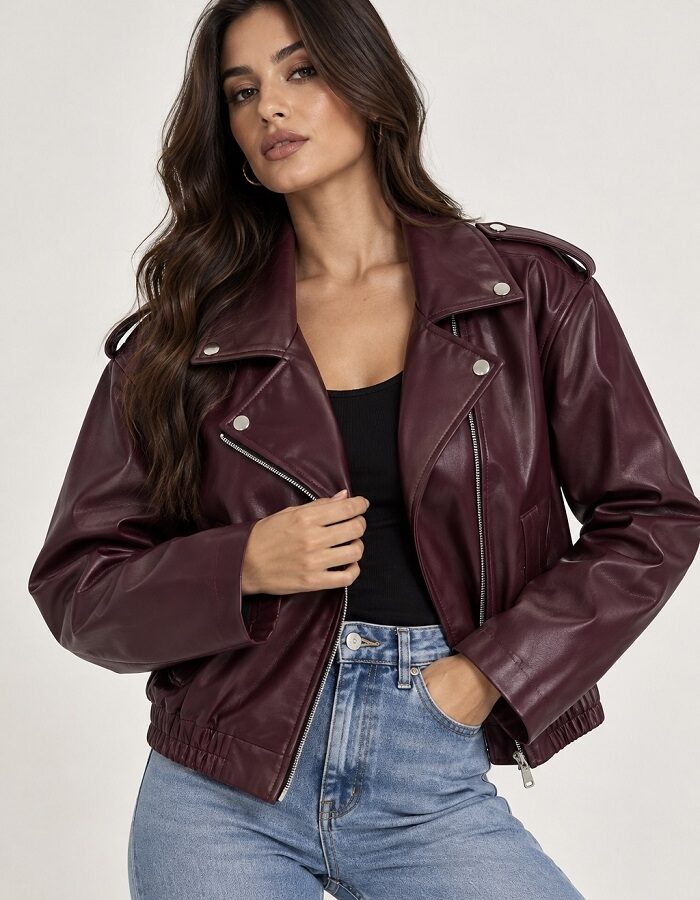 Aria biker jacket δερματίνη βουργουνδί