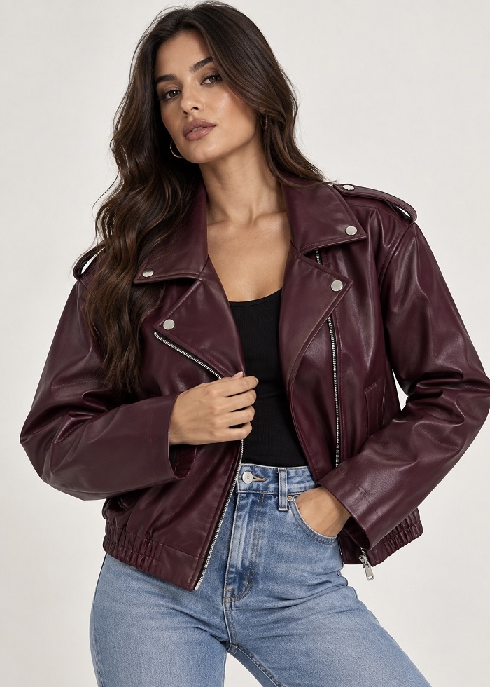Aria biker jacket δερματίνη βουργουνδί