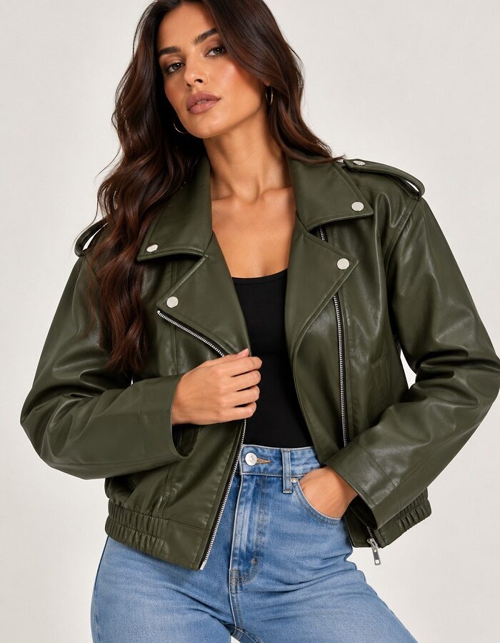 Aria biker jacket δερματίνη χακί