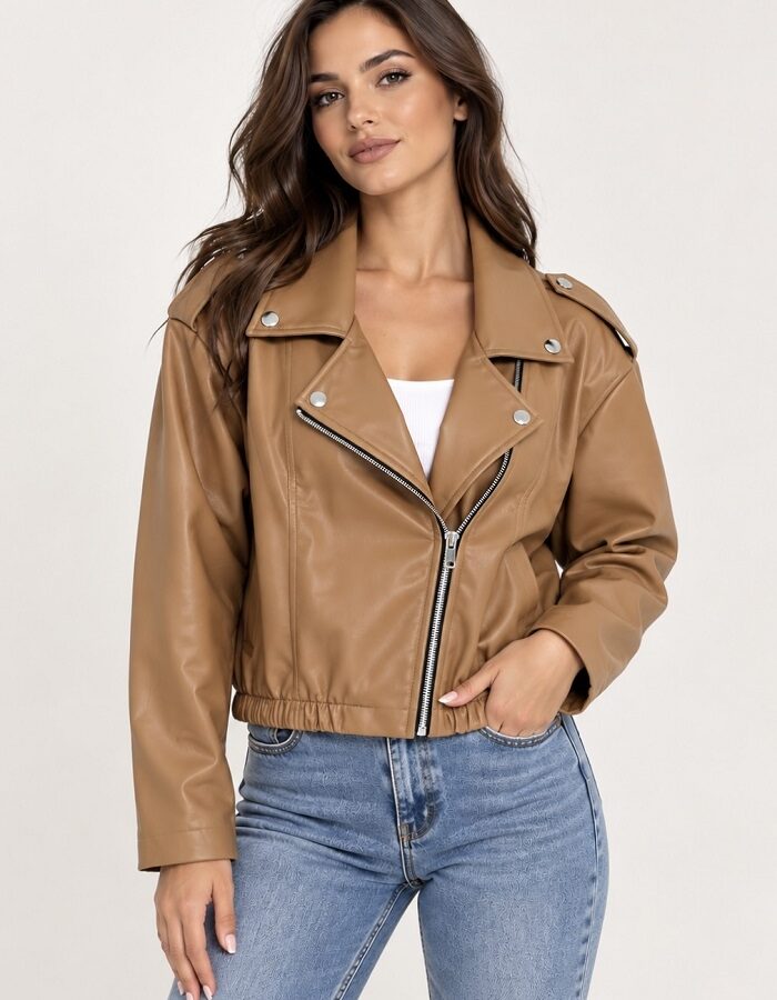 Aria biker jacket δερματίνη μπεζ