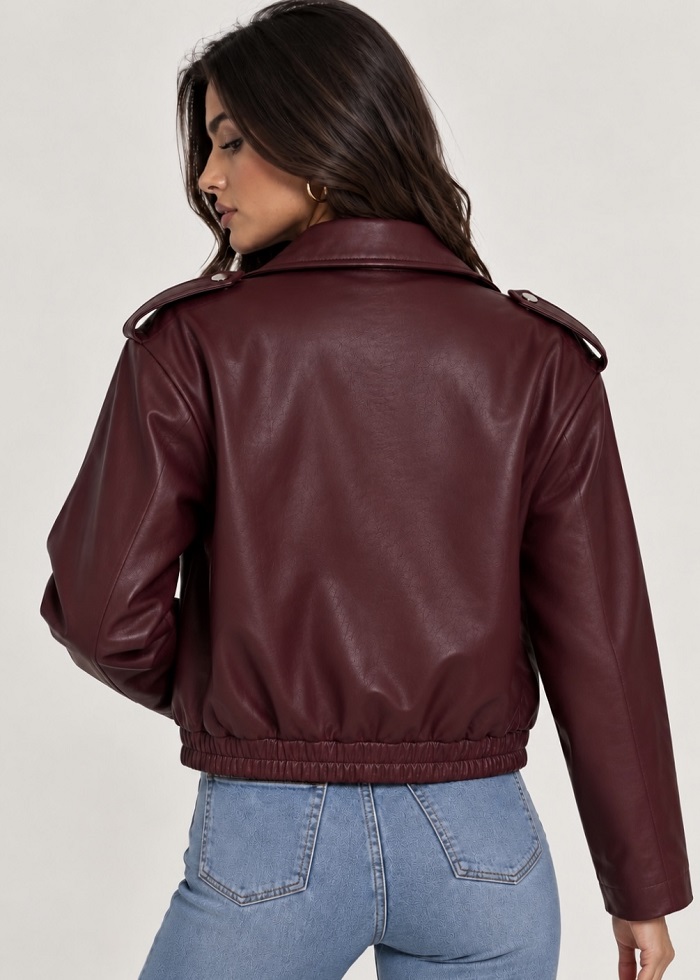 Aria biker jacket δερματίνη βουργουνδί - Image 3