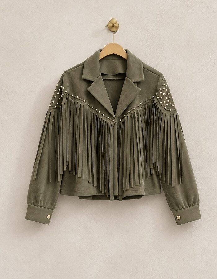 Suede jacket χακί με κρόσια