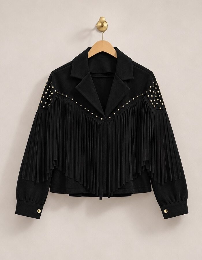 Suede jacket μαύρο με κρόσια